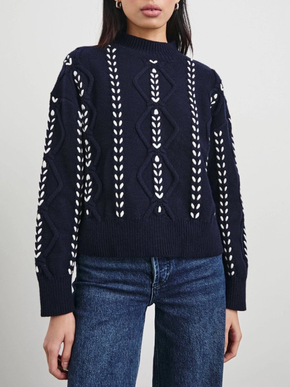 New Rails Tori Lace Up Cotton Blend Sweater Navy White XS $288